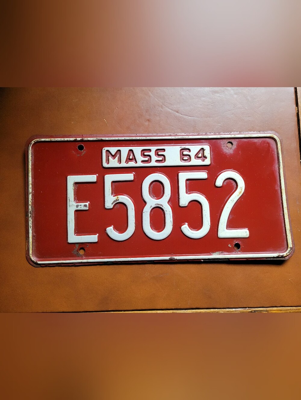 Vintage 1964 Massachusetts License Plate Maroon White MASS 64 E5852 Garage Decor